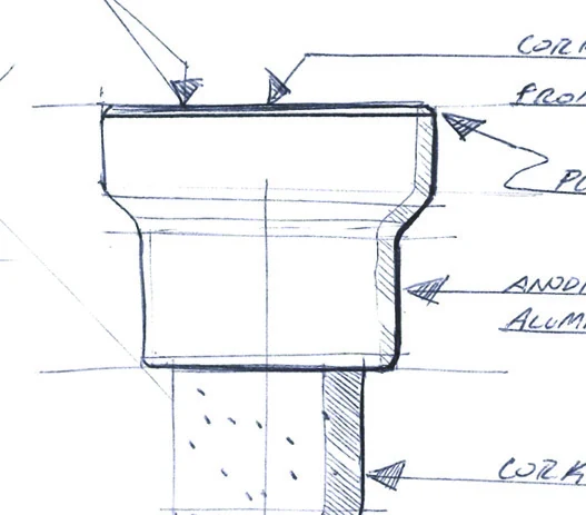 Engineering sketch of a cork-and-cap assembly
